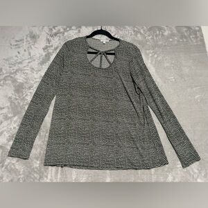 White Birch Blouse Top Women’s Large Keyhole Long Sleeve Green White